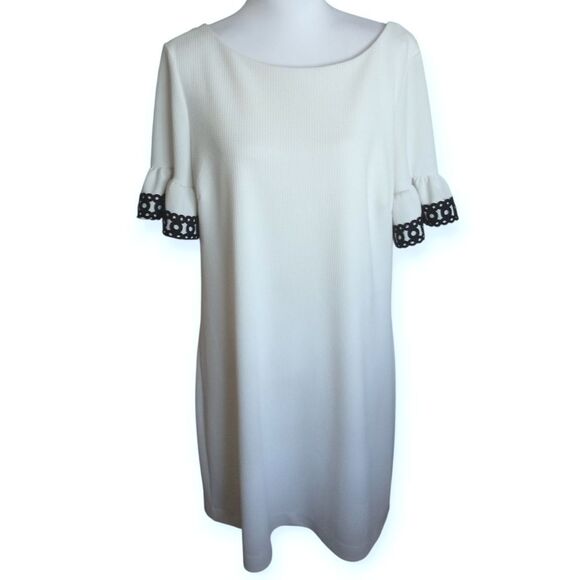 Elle Cream & Black Flutter Sleeve Shift Dress Sz.XL - Picture 1 of 7